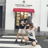 TE531XGM Harajuku style face print short sleeve couples t-shirt