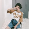 TE6300GZF New fashion loose letters print color matching round neck t-shirt