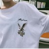 TE6305GZF Loose eagle embroidery hollow out back t-shirt