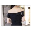 TE9243WMSS Black empire waist boat neck off shoulder sexy slit front tight hip dress
