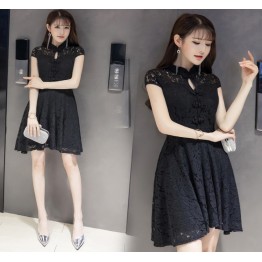 TE9507WMSS Korean fashion slim temperament lace cheongsam dress