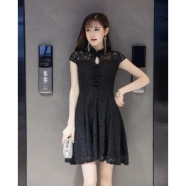 TE9507WMSS Korean fashion slim temperament lace cheongsam dress