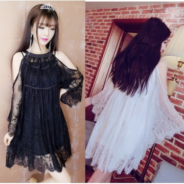 TE0358YJR Off shoulder trumpet sleeve lace dress