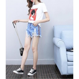 TE2020AYY Summer joker tassel edge slim denim shorts