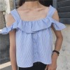 TE6667SEEME Joker stripes off shoulder short shirt