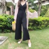 TE9150BSFS Slim v neck suspender drawstring waist knitting wide leg jumpsuit