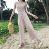 TE9150BSFS Slim v neck suspender drawstring waist knitting wide leg jumpsuit