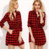 TE3092YZS Europe black and red checks slim waist long shirt