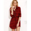 TE3092YZS Europe black and red checks slim waist long shirt