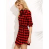 TE3092YZS Europe black and red checks slim waist long shirt