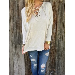 TE3095YZS Hot sale long sleeve lacing v neck hoodie