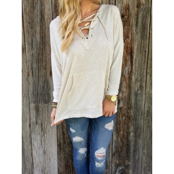 TE3095YZS Hot sale long sleeve lacing v neck hoodie