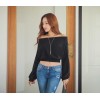 TE6546YZS Joker loose batwing sleeve boat neck off shoulder empire waist short fleece