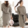 TE6547YZS Drawstring waist long sleeve slit back fleece dress with cap
