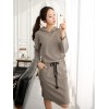 TE6547YZS Drawstring waist long sleeve slit back fleece dress with cap