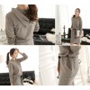 TE6547YZS Drawstring waist long sleeve slit back fleece dress with cap