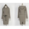 TE6547YZS Drawstring waist long sleeve slit back fleece dress with cap