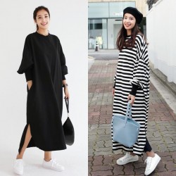 TE6554YZS Spring fashion long sleeve slit maxi dress