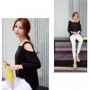 TE6555YZS Candy color one side off shoulder sexy long sleeve t-shirt