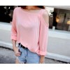 TE6555YZS Candy color one side off shoulder sexy long sleeve t-shirt