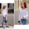 TE6555YZS Candy color one side off shoulder sexy long sleeve t-shirt