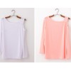 TE6555YZS Candy color one side off shoulder sexy long sleeve t-shirt