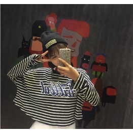 TE6558YZS Korean fashion large size stripes letters print batwing sleeve t-shirt