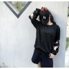 TE6559YZS Street fashion holes long sleeve loose t-shirt