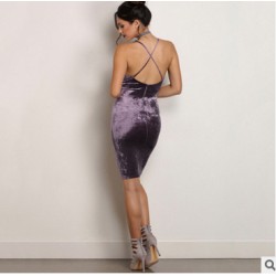 TE810HRCL Euramerica fashion hot sale sexy velvet backless gallus dress