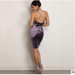 TE810HRCL Euramerica fashion hot sale sexy velvet backless gallus dress