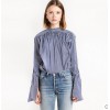 TE8976HRCL Euramerica fashion casual lacing sleeve loose stripes shirt