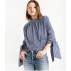 TE8976HRCL Euramerica fashion casual lacing sleeve loose stripes shirt