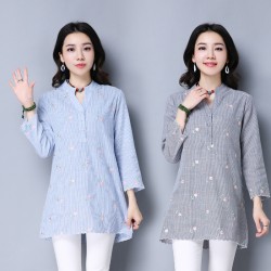 TE9156YZS Fresh style stripes embroidery splicing shirt