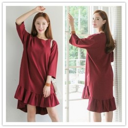TE1563GJWL Korean fashion loose fashion irregular flouncing hem long t-shirt dress