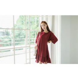 TE1563GJWL Korean fashion loose fashion irregular flouncing hem long t-shirt dress