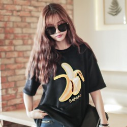 TE1564GJWL Loose comfortable joker banana embroidery silver fox wool large T-shirt