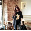 TE1564GJWL Loose comfortable joker banana embroidery silver fox wool large T-shirt