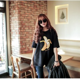 TE1564GJWL Loose comfortable joker banana embroidery silver fox wool large T-shirt