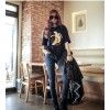 TE1564GJWL Loose comfortable joker banana embroidery silver fox wool large T-shirt