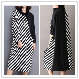 TE1566GJWL Plus size stripes splicing stand collar dress