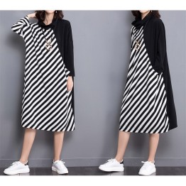 TE1566GJWL Plus size stripes splicing stand collar dress