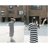 TE1568GJWL Casual fashion slit wide stripes long dress with vest inner two pieces