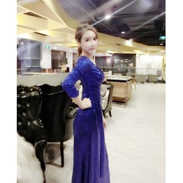 TE5346JMOM Euramerican low-cut paillette formal long dress