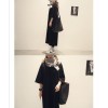 TE6541YZS Large size loose batwing sleeve slit pure color long t-shirt dress