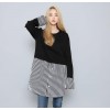 TE6543YZS Large size stripes hem splicing long sleeve shirt