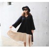 TE6544YZS Large size batwing sleeve splicing contract color flouncing v neck dress