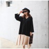 TE6544YZS Large size batwing sleeve splicing contract color flouncing v neck dress