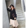 TE6544YZS Large size batwing sleeve splicing contract color flouncing v neck dress