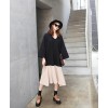 TE6544YZS Large size batwing sleeve splicing contract color flouncing v neck dress