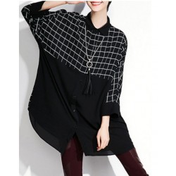 TE1686GJWL Loose fashion splicing wide checked irregular shirt